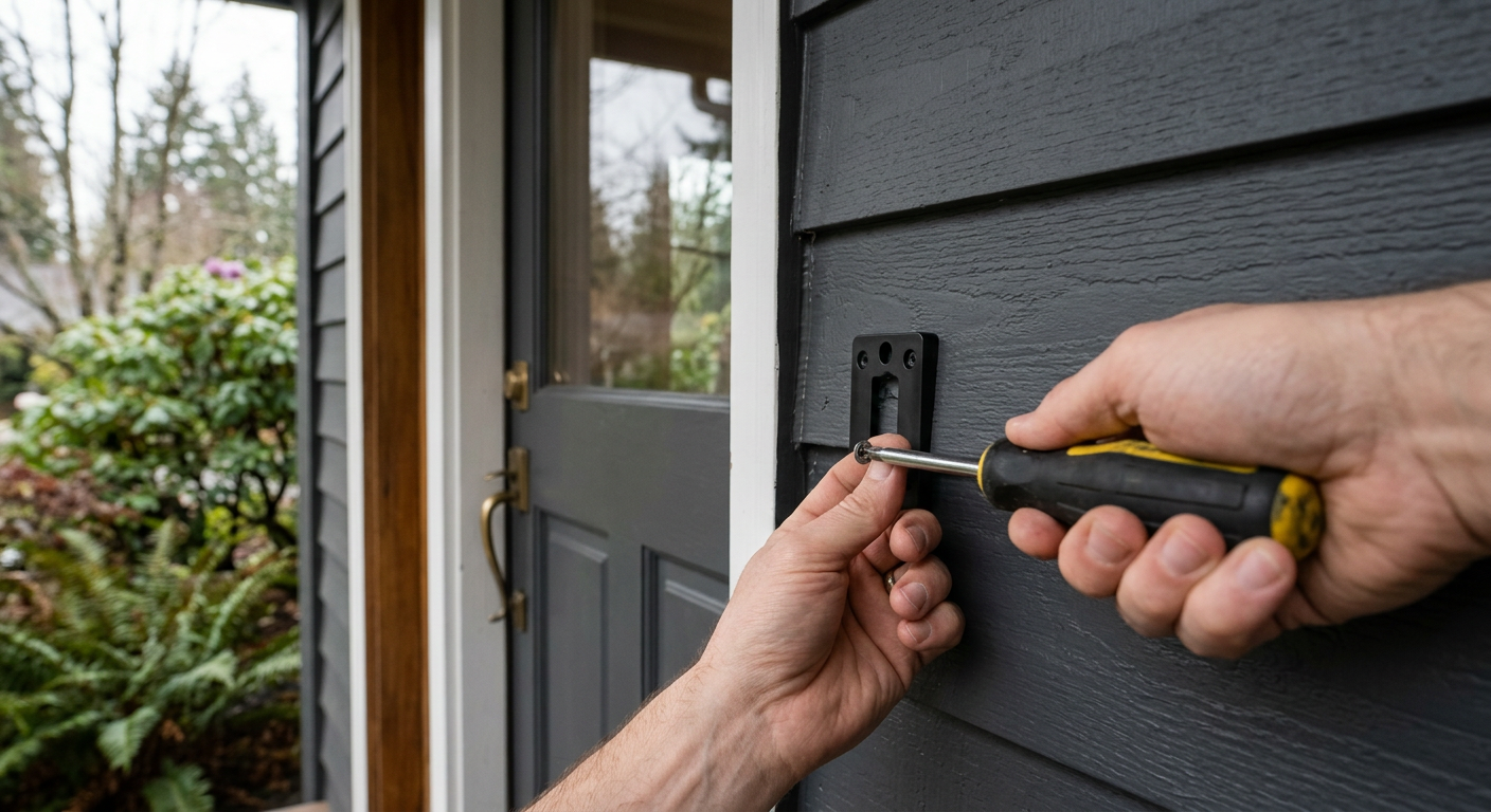 Professional installation of a smart video doorbell on a modern home in Redmond, WA.