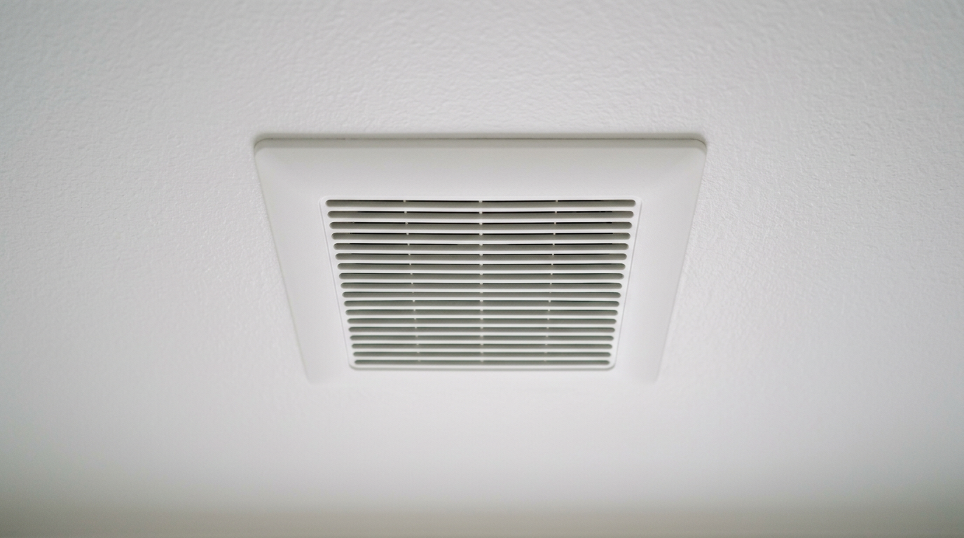 A new bathroom exhaust fan installed on a ceiling in a Snohomish home to improve ventilation and prevent mold.