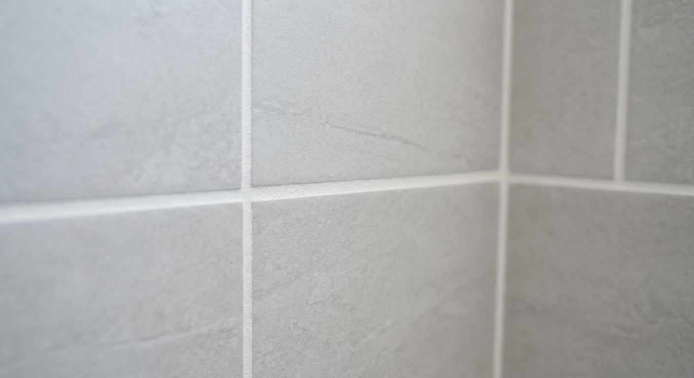 Close up of clean, new white grout lines after a professional tile and grout repair in a Sammamish WA home.
