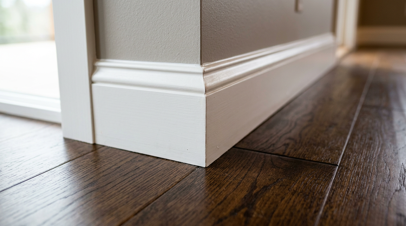 Pristine white baseboard trim professionally installed in an Issaquah home.
