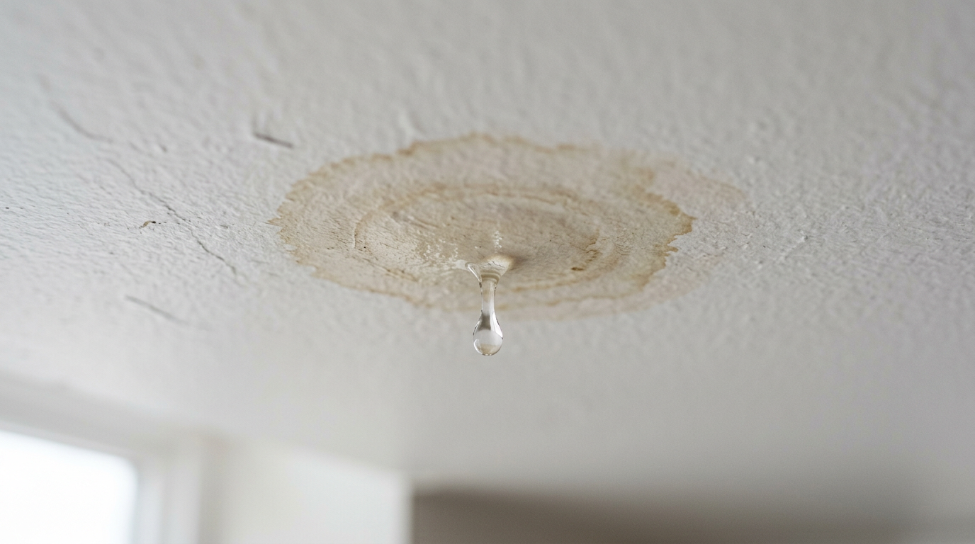A water stain on a ceiling in a Bothell home, indicating the need for water damage response.