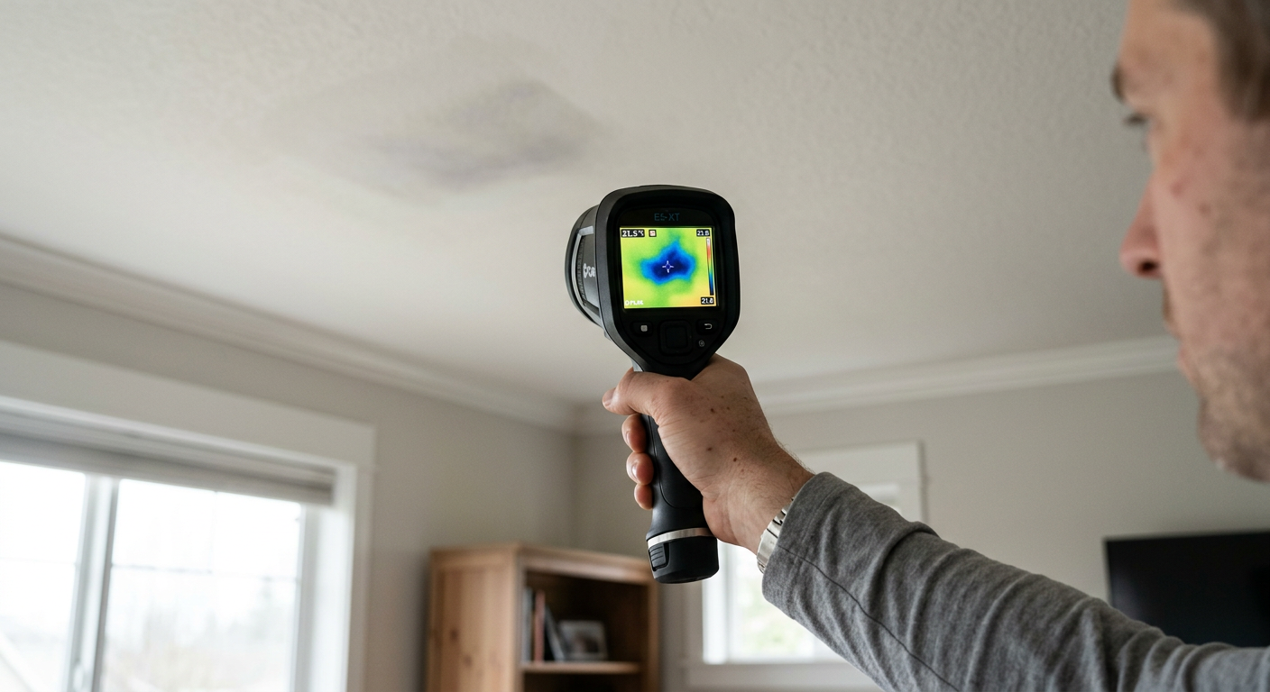 Using a thermal camera for a water damage response assessment in an Issaquah, WA home.