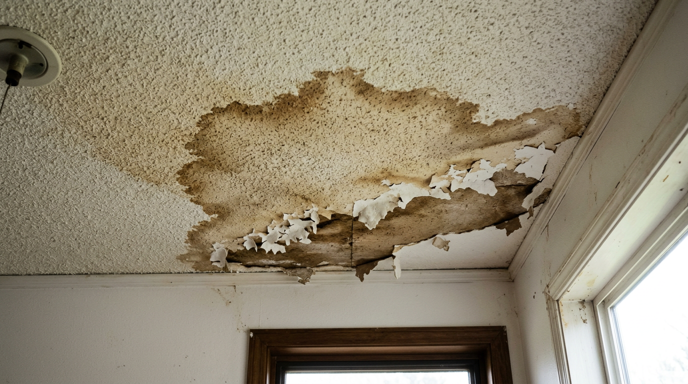 Water stain on the ceiling of a Marysville home, requiring professional water damage response.
