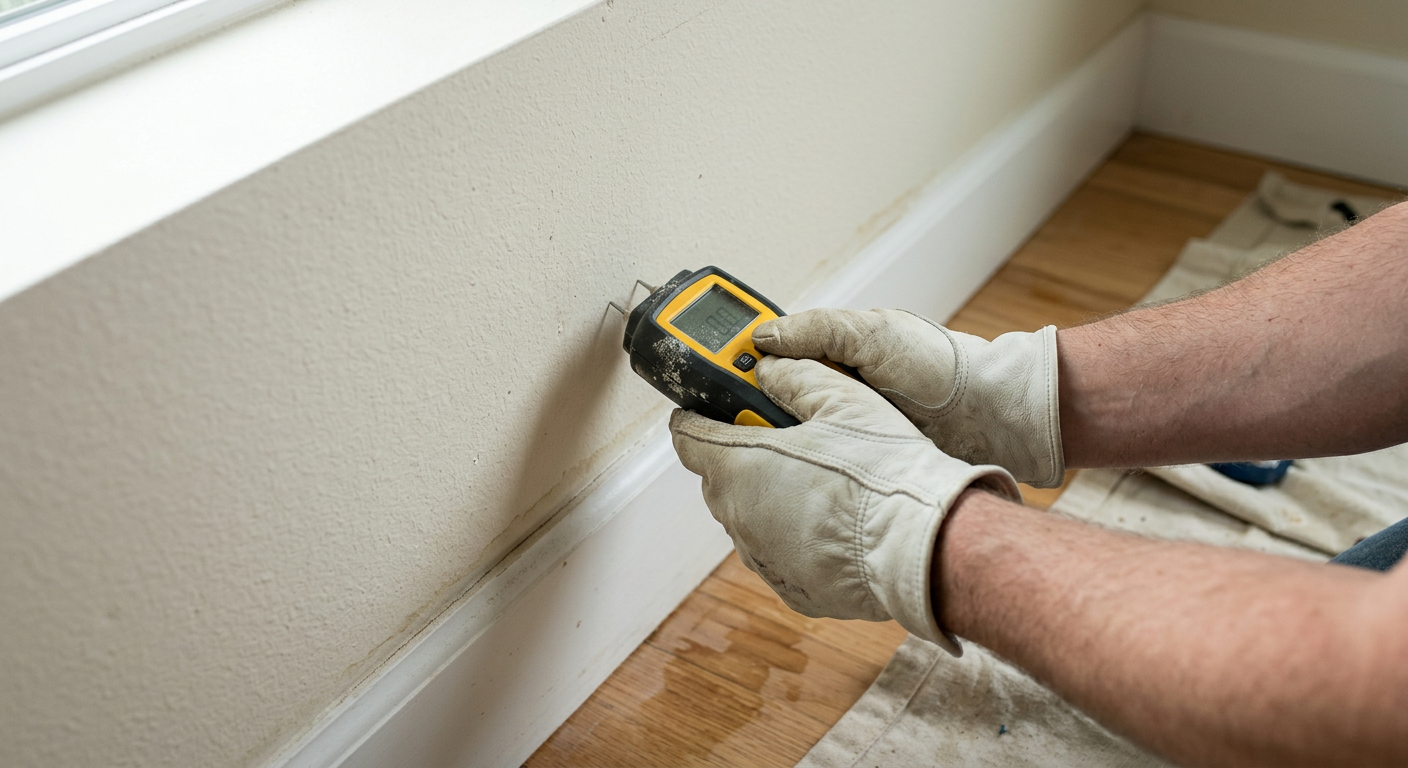 Using a moisture meter to check for hidden water damage in a Seattle home.