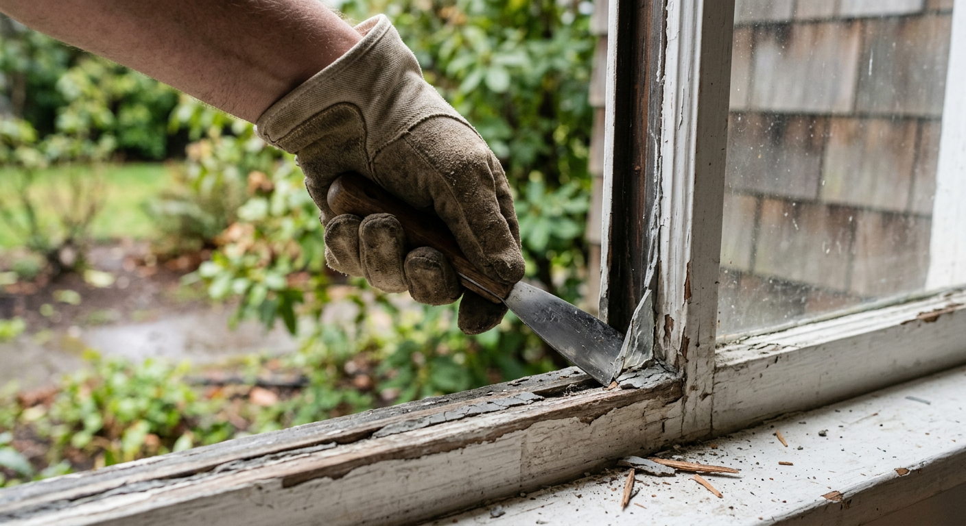 A House Spouse technician performing a window repair on a home in Hunts Point.