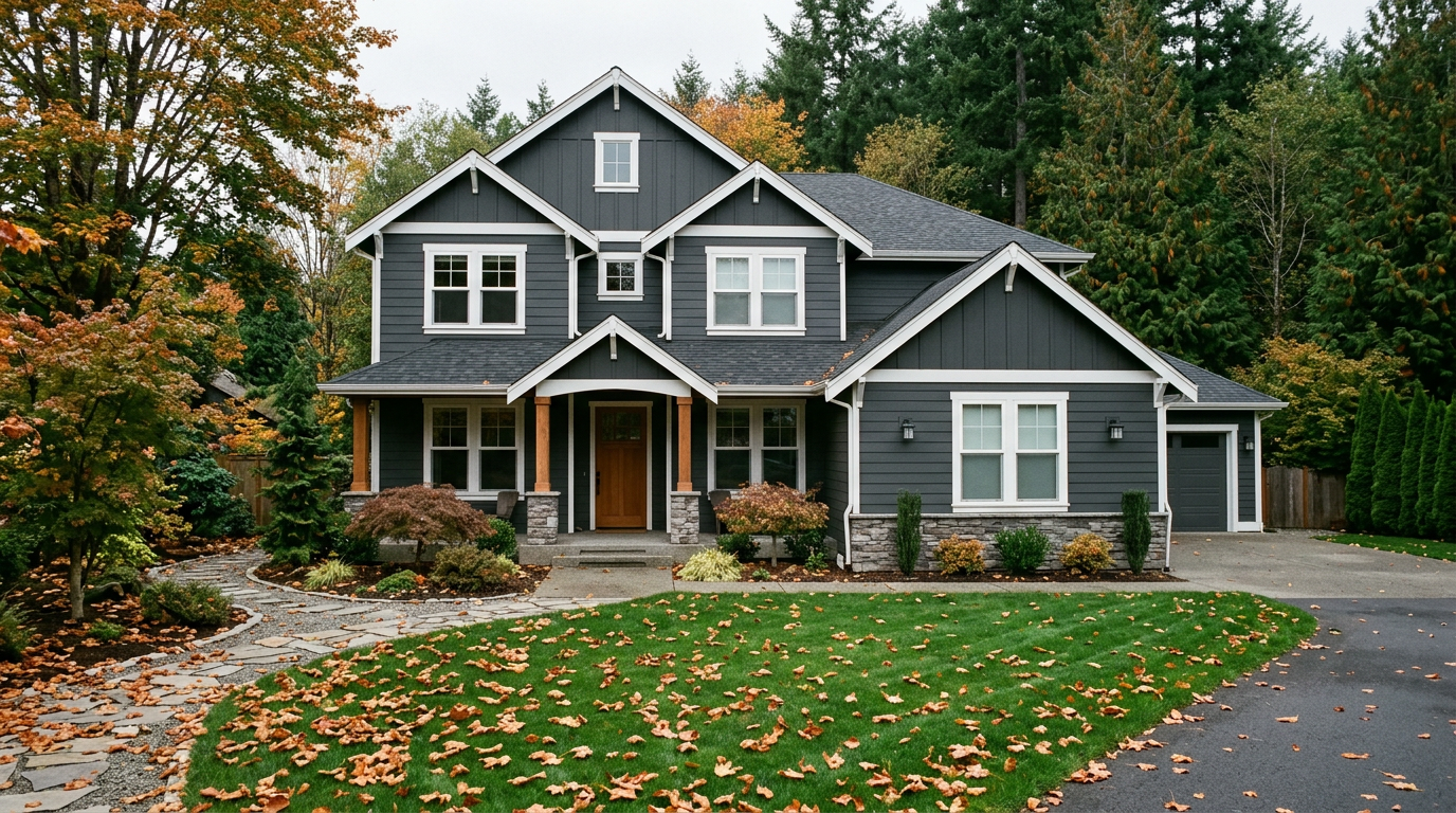 The exterior of a beautiful Woodinville home in the fall, ready for a Home Health Assessment.